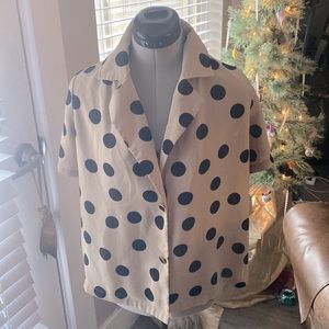 POLKA DOT button up with gold accent // Black and Tan // Women’s Small/Medium